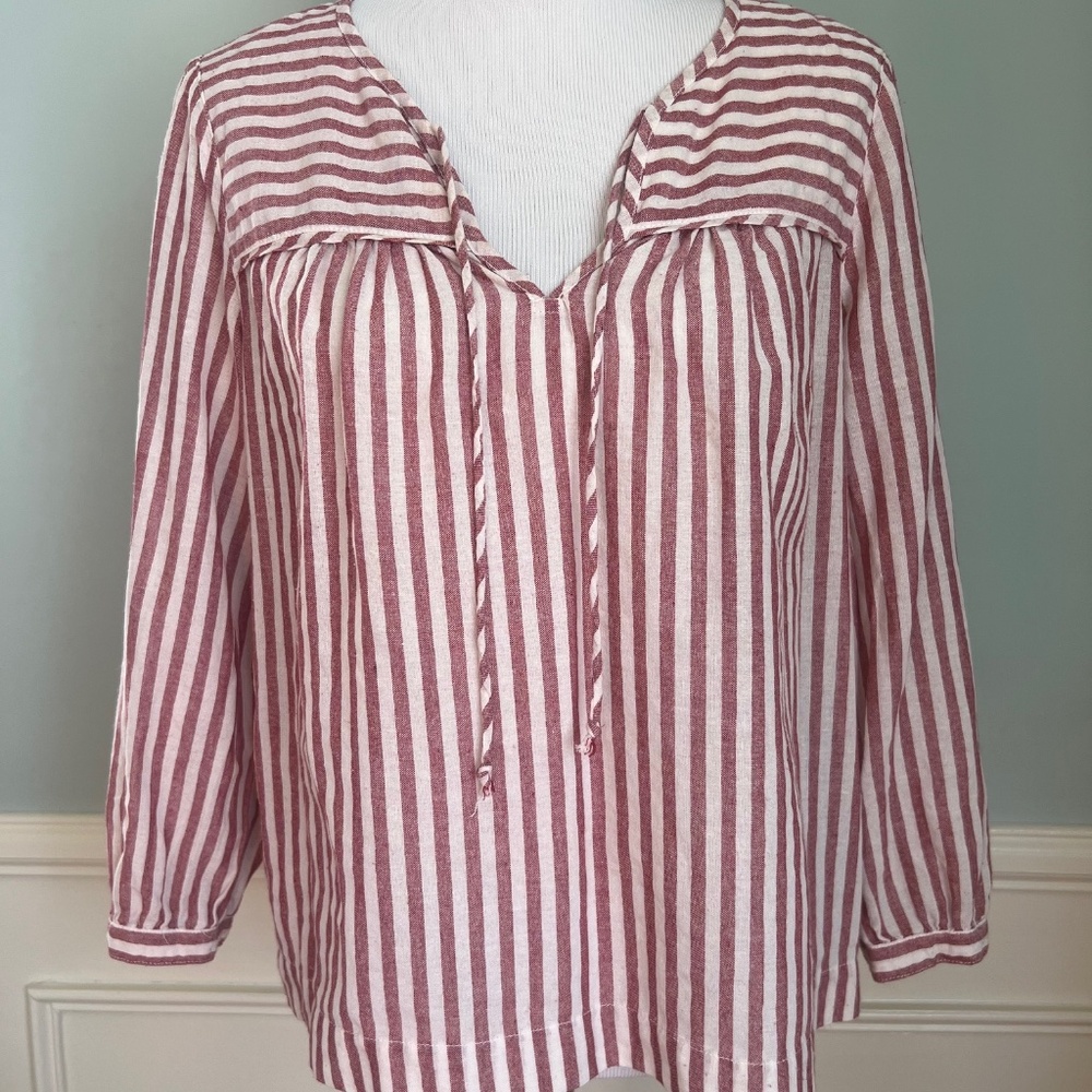 Xirena Cotton Striped Blouse, Medium, Red & White